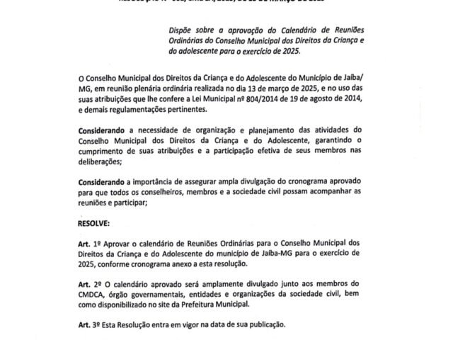RESOLUÇÃO 001/2025 CMDCA