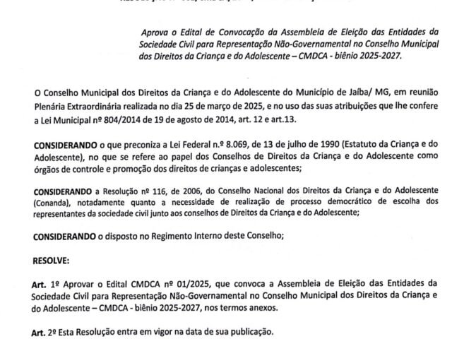 CMDCA: RESOLUÇÃO 002/2025