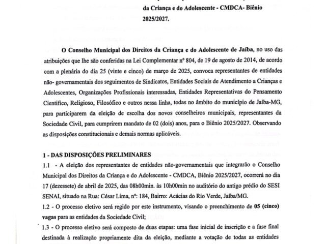 CMDCA: EDITAL DE CONVOCAÇÃO 2025